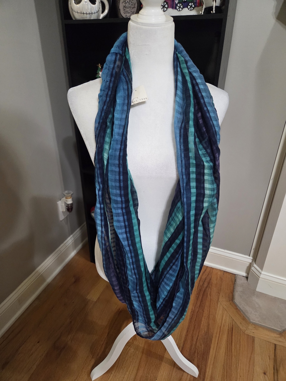 Cato Blue and Teal Striped Infinity Scarf